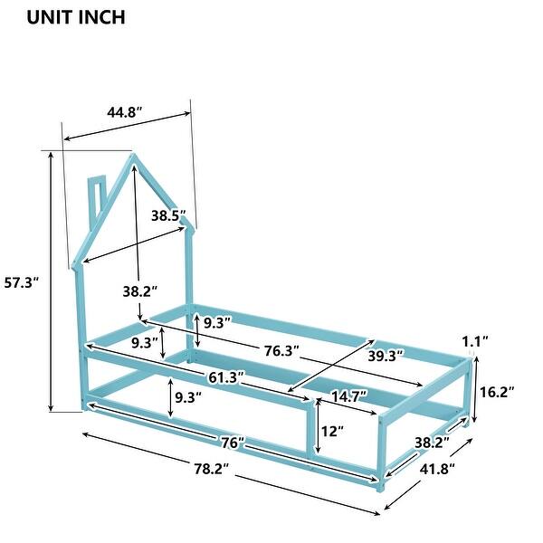 dimension image slide 0 of 3, Twin Size Wood bed with House-shaped Headboard Floor bed with Fences
