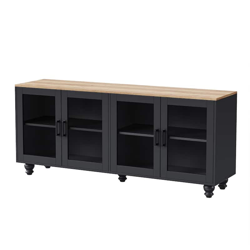 Farmhouse 63" TV Stand Cabinet with Tempered Glass Doors and Adjustable Shelves for TVs Up to 70"