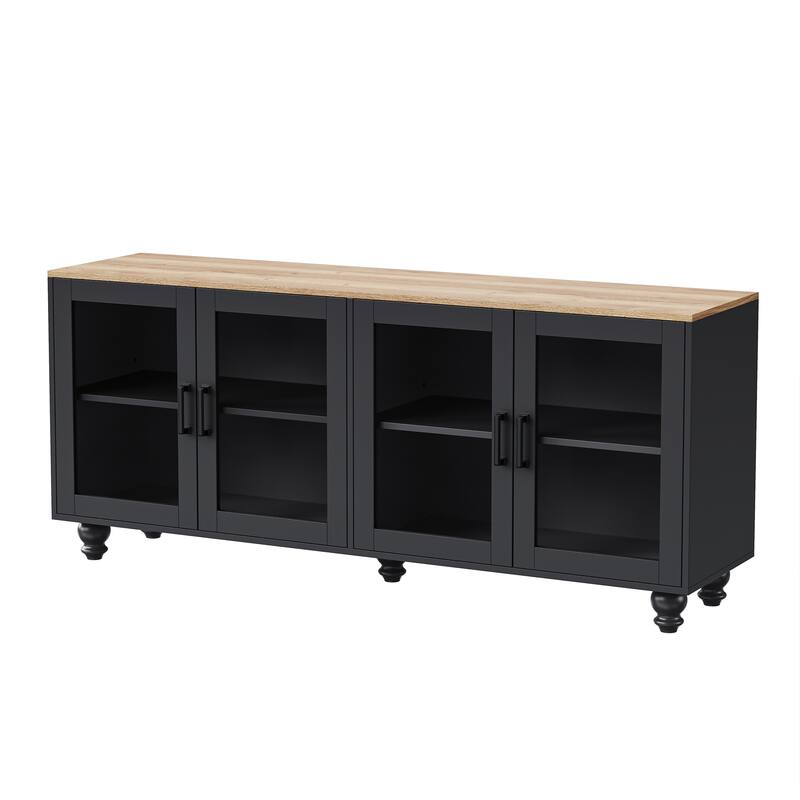 TV Storage Console for TVs up to 70" Media TV Console Table w/ 2 Cabinets, Glass Door Entertainment Center for Living Room