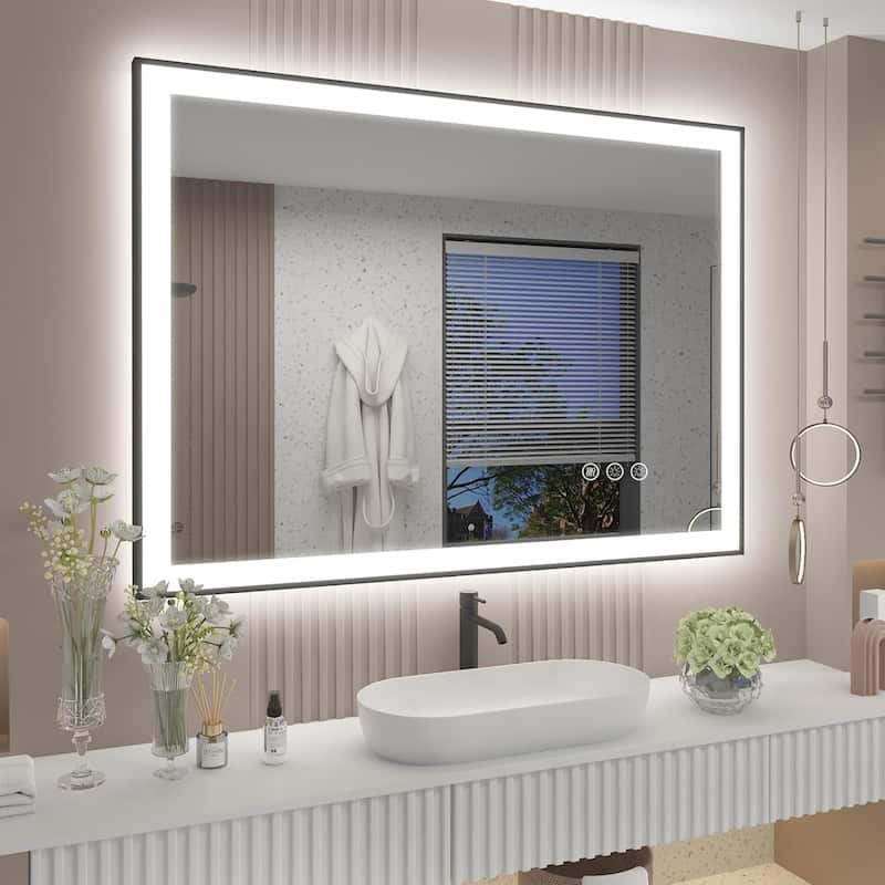 KIOTEE Black Frame LED Mirrors for Bathroom Wall Large Lighted Vanity