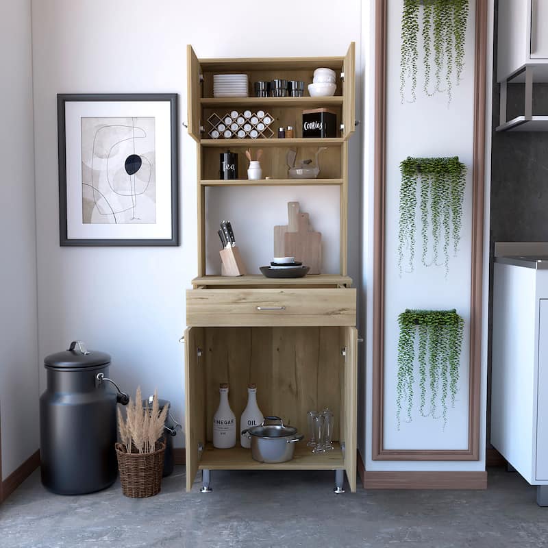 TUHOME Della 60 Kitchen Pantry with Drawer, 2 Cabinets, and Metal Legs - N/A