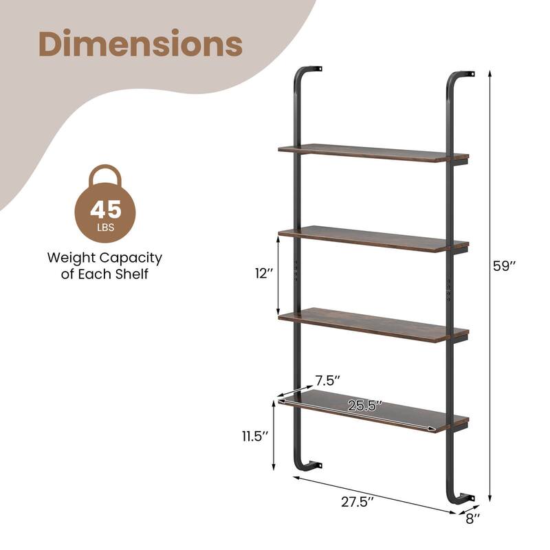 Costway 1/2 PCS 4-Tier Wall-mounted Ladder Shelf Display Bookshelf