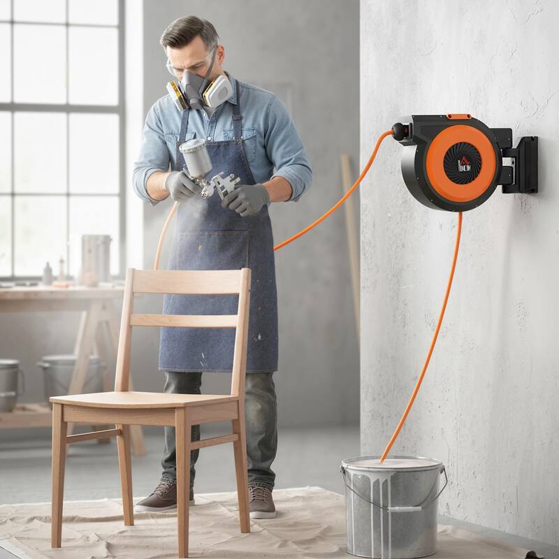 HOMCOM Retractable Air Hose Reel, Auto Rewind Air Compressor Hose Reel with Swivel Bracket - Black