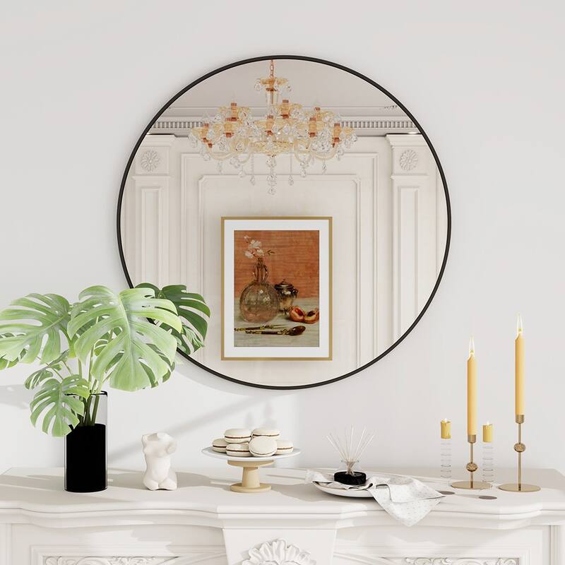 Maypex Aluminium Framed Circular Wall Mirror - Black - 36in