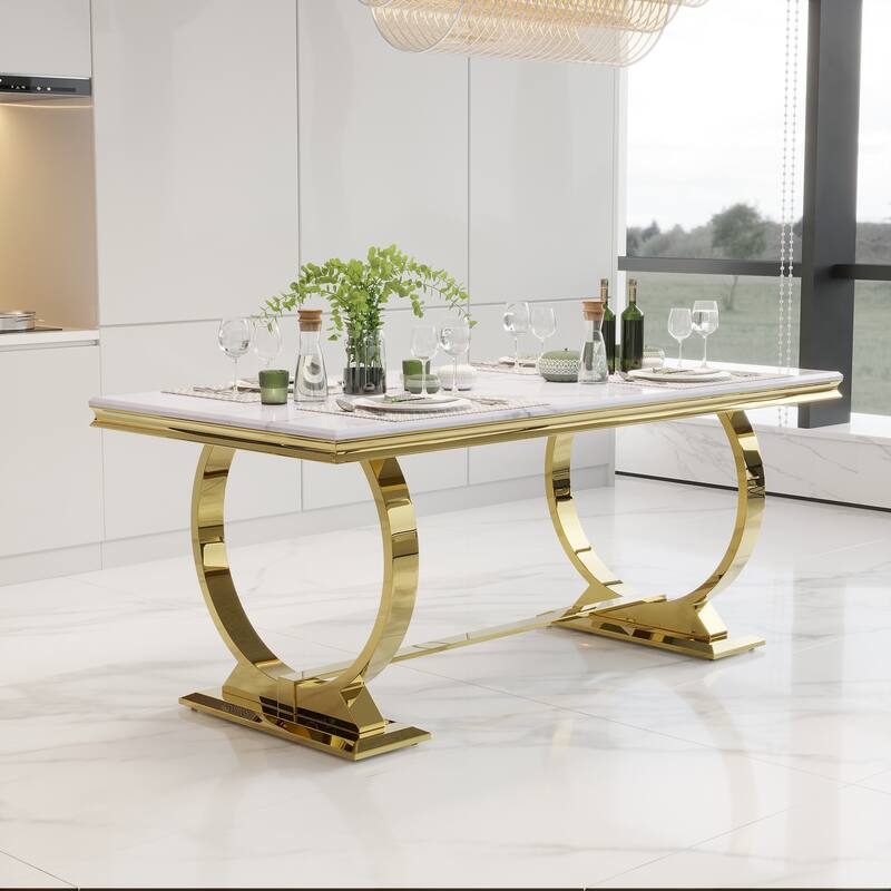 Luxurious Dining Room Table Set with Velvet Dining Chairs