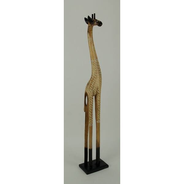 40 Inch Tall Hand Carved Standing Wooden Giraffe Statue Home Decor Sculpture Overstock 18528089