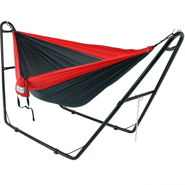 Sunnydaze Double Nylon Parachute Hammock, 2 Person Multi-Use Steel Hammock Stand, 440 Pound Capacity - Multiple Colors