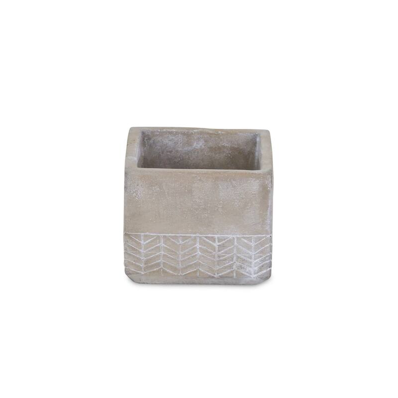 Gray Cement Square Planter with Arrow Design