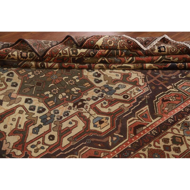 Traditional Bakhtiari Persian Vintage Rug Handmade Beige Wool Carpet - 7'1"x 10'2"