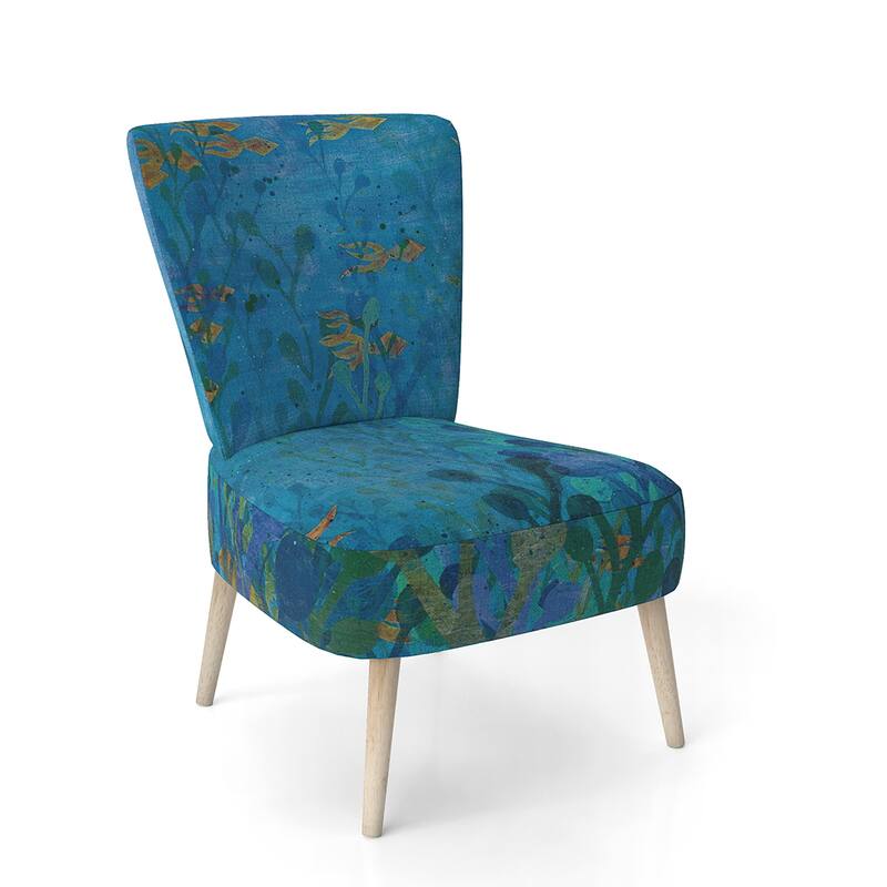 Designart "Blue Underwater Lake Leaves I" Upholstered Nautical & Coastal Accent Chair - Arm Chair