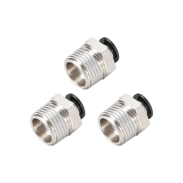 Straight Pneumatic Push to Quick Connect Fittings 1/2NPT x 8mm Silver Tone 3pcs