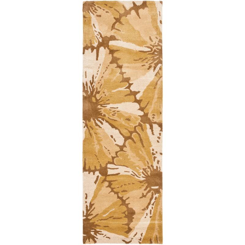 SAFAVIEH Handmade Soho Tyesha Floral N.Z. Wool Rug - 2'6" x 8' Runner - Brown/Ivory