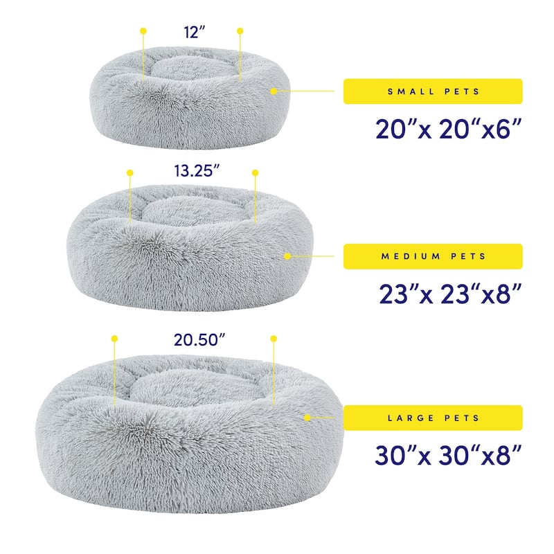 Round Calming Soft Warm Shaggy Plush Faux Fur Donut Pet Dog Cat Sleeping Bed