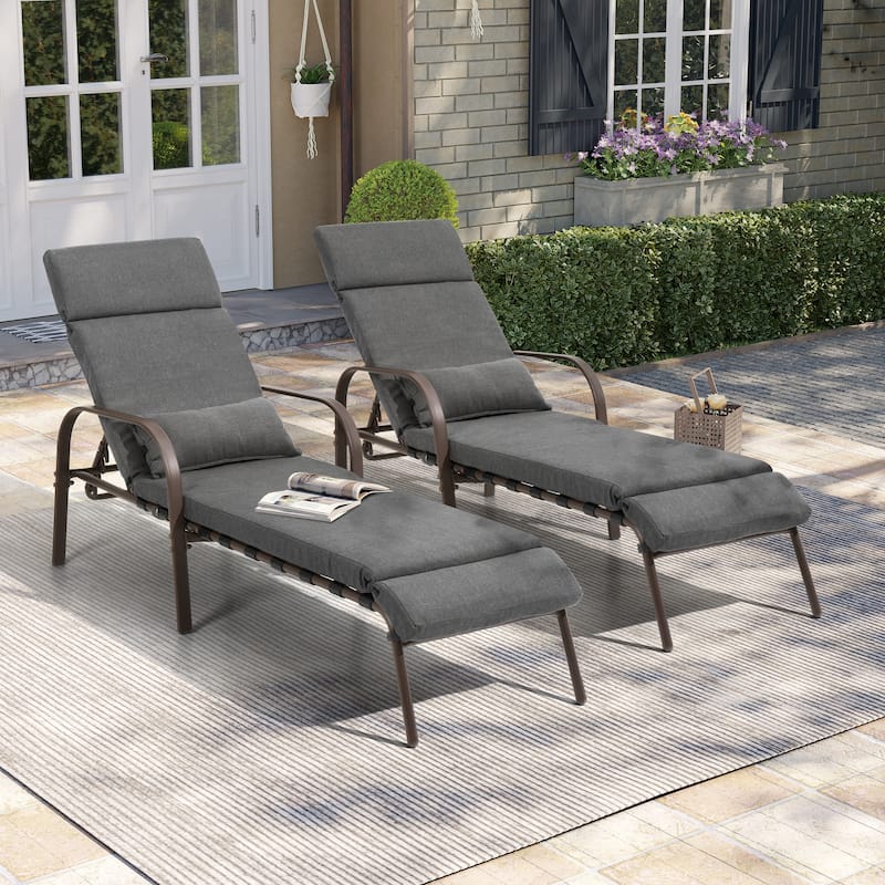 Pellebant 2PCS Adjustable Outdoor Chaise Lounge Chairs with Cushion and Pillow
