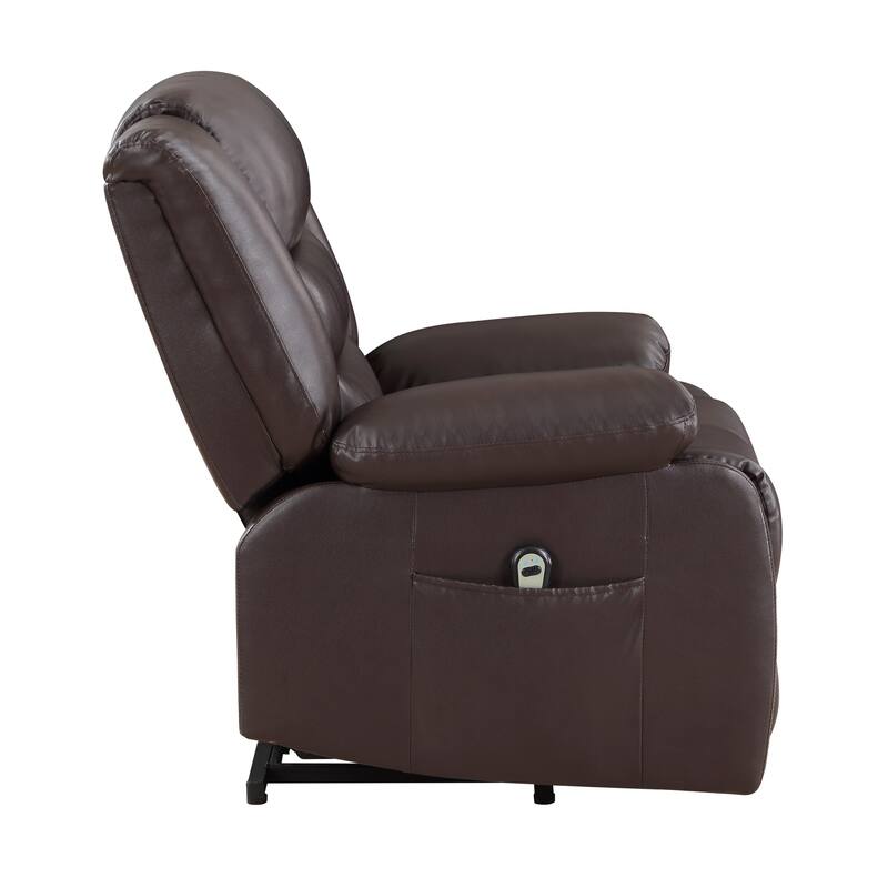 Carry 39 Inch Power Lift Recliner Chair, Solid Wood Dark Brown Faux Leather