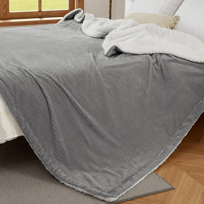 Electric Waffle Fast Heating Flannel Blanket, Grey - 84*90 inch