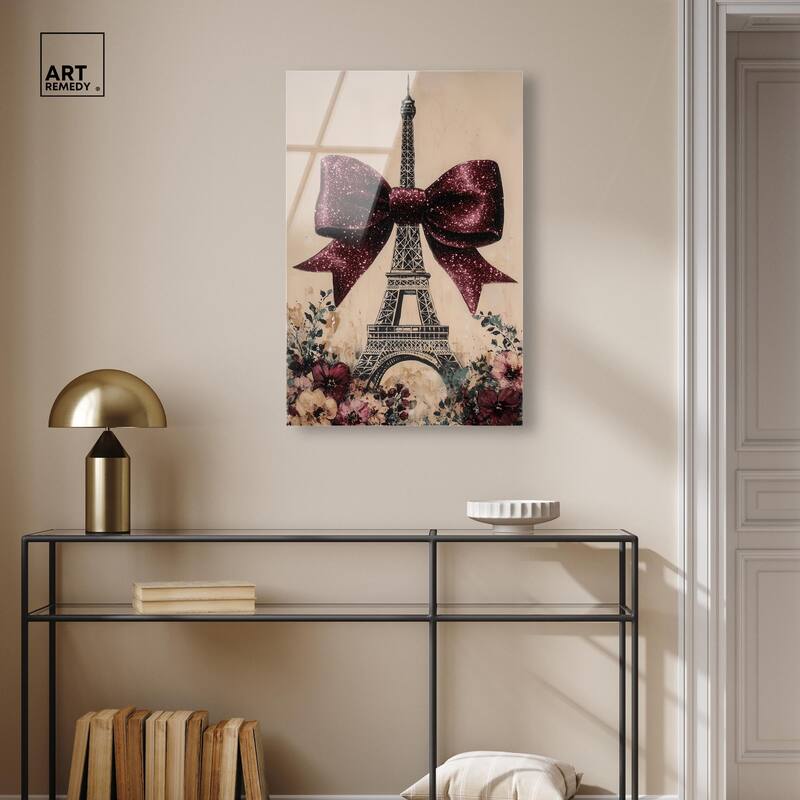 Sparkling Bow Eiffel Tower Acrylic by Art Remedy, Ready to Hang