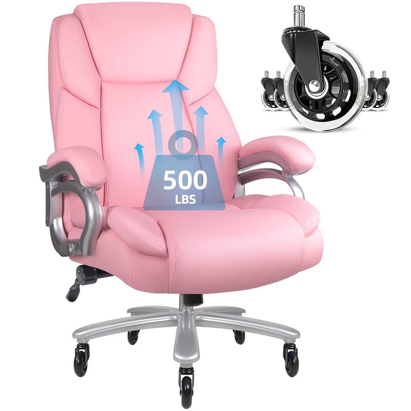Bossin Big and Tall Executive Office Chair,500LBS Adjustable Lumbar Support Ergonomic Chair with High Back PU Leather Computer - Pink