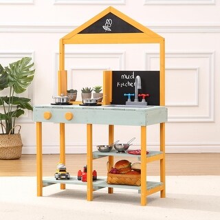 Wooden Play Kitchen,Outdoor Mud Kitchen Indoor/Outdoor Pretend Playset for Toddler Boys & Girls