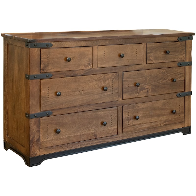 HomeRoots 70" Natural Solid Wood Seven Drawer Triple Dresser