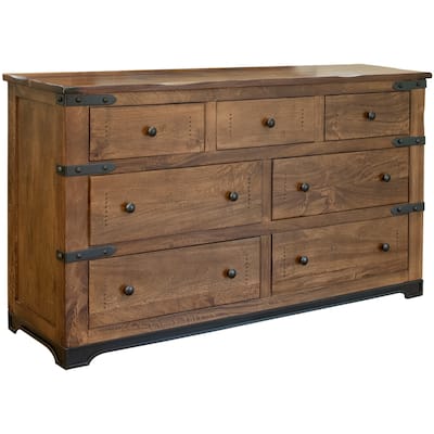 HomeRoots 70" Natural Solid Wood Seven Drawer Triple Dresser