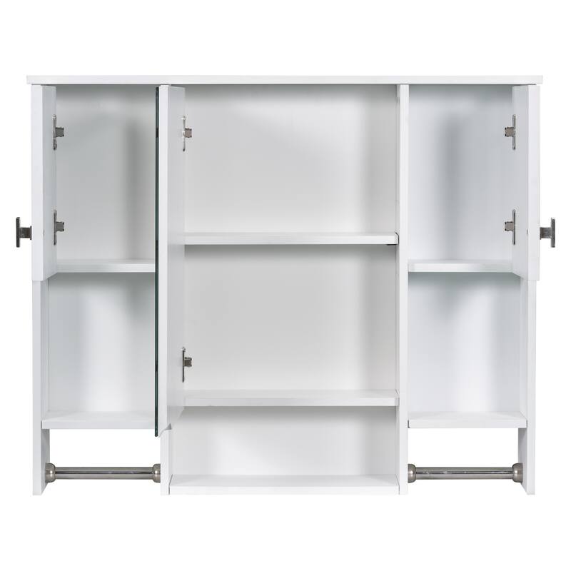 Mounted Bathroom Storage Cabinet, Medicine Cabinet with Towels Bar, Bathroom Medicine Cabinet with Mirror Door & Open Shelf