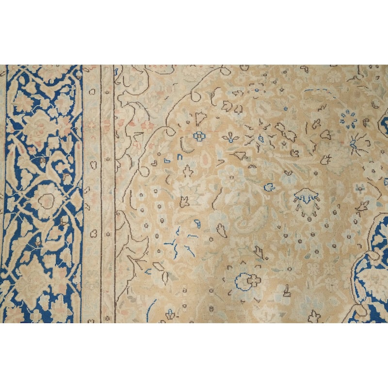 Hand Knotted Oriental 100% Wool Carpet Traditional Floral Beige & Ivories Kerman Area Rug - 13' 9'' X 9' 7''