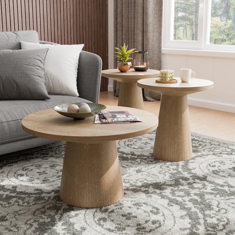 Furniture of America Vitten Contemporary Oak Rubberwood 3-Piece Coffee Table Set - Oak