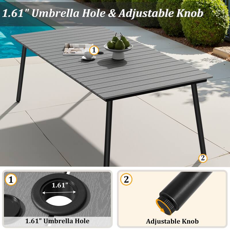 Pellebant Outdoor Rectangle Aluminum Dining Table with Umbrella Hole