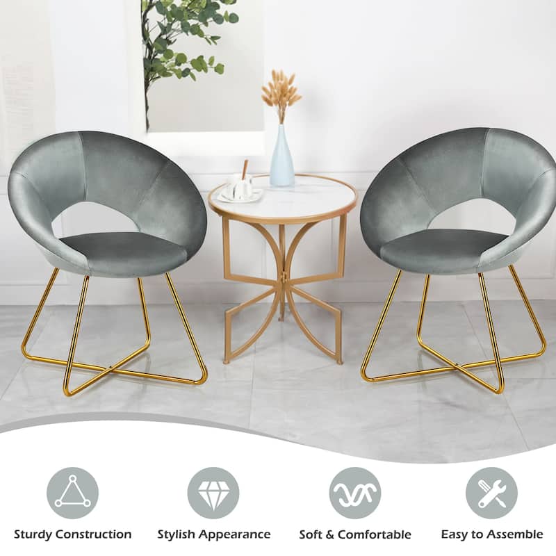 Gymax Accent Velvet Chair Dining Arm Chair Make-up Stool w/Golden - See Details