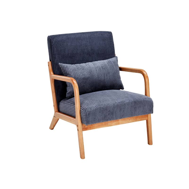 Polyester Mid-Century Modern Accent Chair with Solid Rubberwood Frame, Ergonomic Design, and Removable Pillow