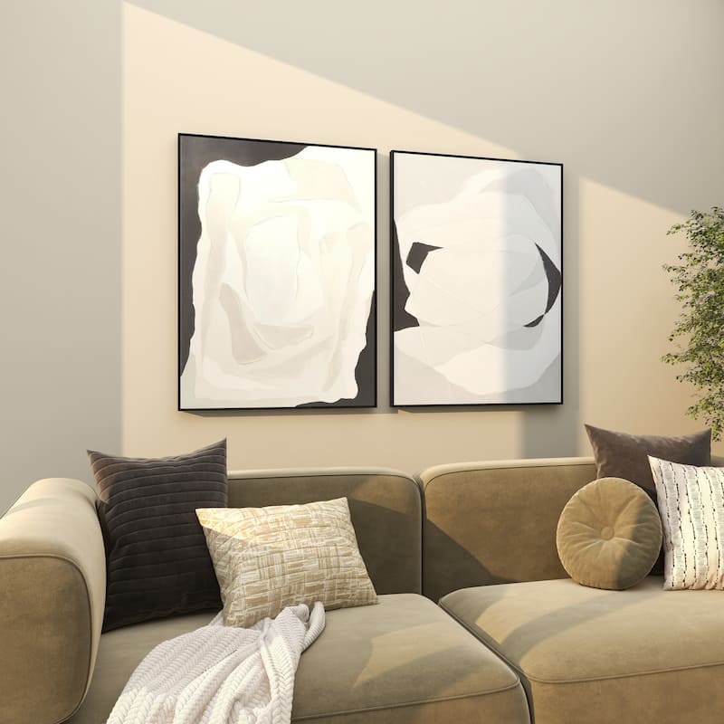 Canvas Abstract Framed Wall Art with Black Frame - Set of 2 White - Roche River Decor