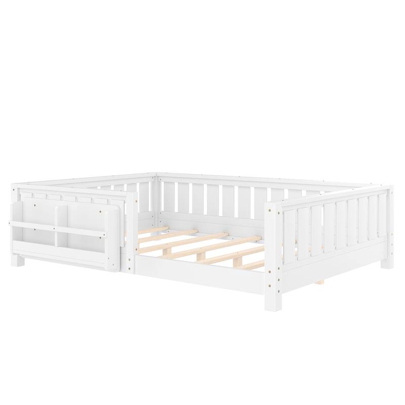 Montessori Floor Bed Low Profile Kids Bed with Rails & Bookshelf