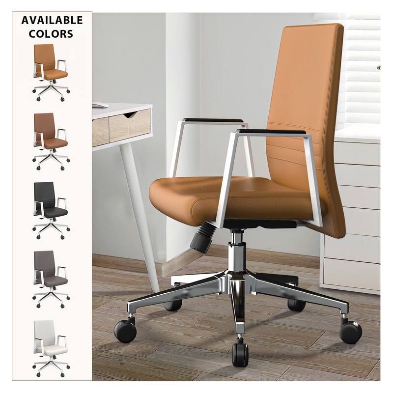 Mid-Back Leather Office Chair in Iron Modern Ergonomic Swivel Lift Tilt Computer Task Chair