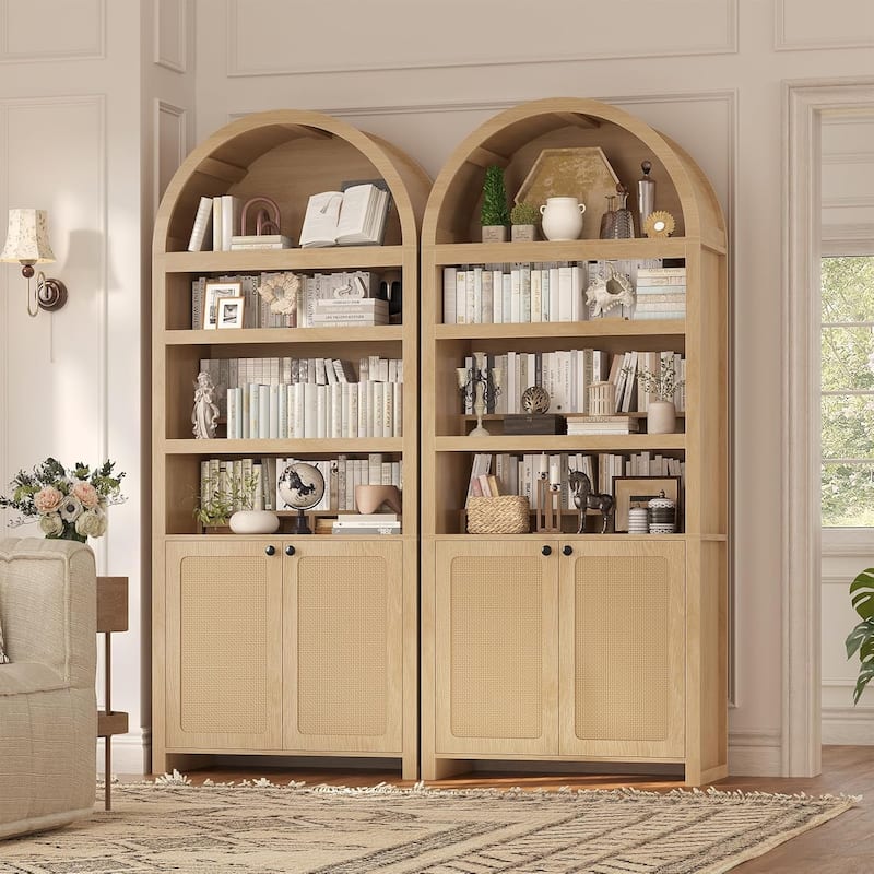 Tall Arched Cabinet Bookcase with storage Bookshelf 2 Door