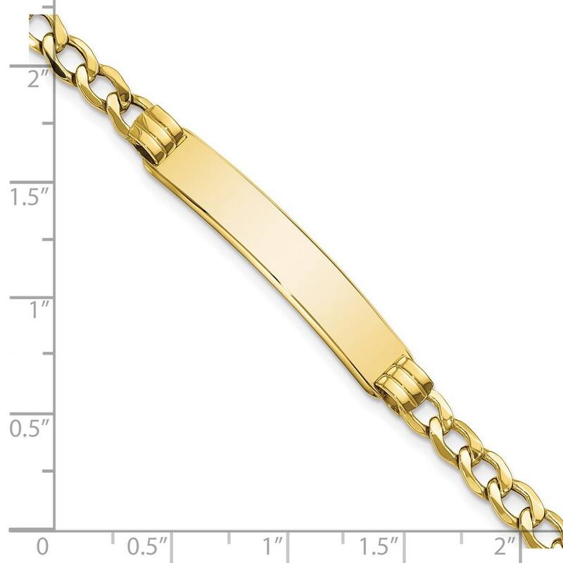 Curata 7.3mm 10k Yellow Gold Engravable Semi solid Curb Link ID Bracelet