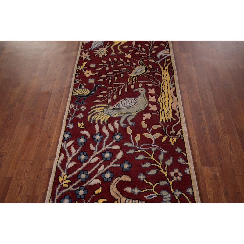Animals Design Ziegler Indian Runner Rug Handmade Wool Carpet - 2'7"x 8'0"