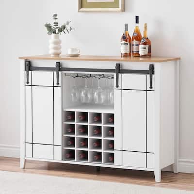 Farmhouse 47" Wine Bar Cabinet Buffet Sideboard Cabinet with 16 Bottle Wine Rack - 15.7"D x 47.2"W x 34.61"H