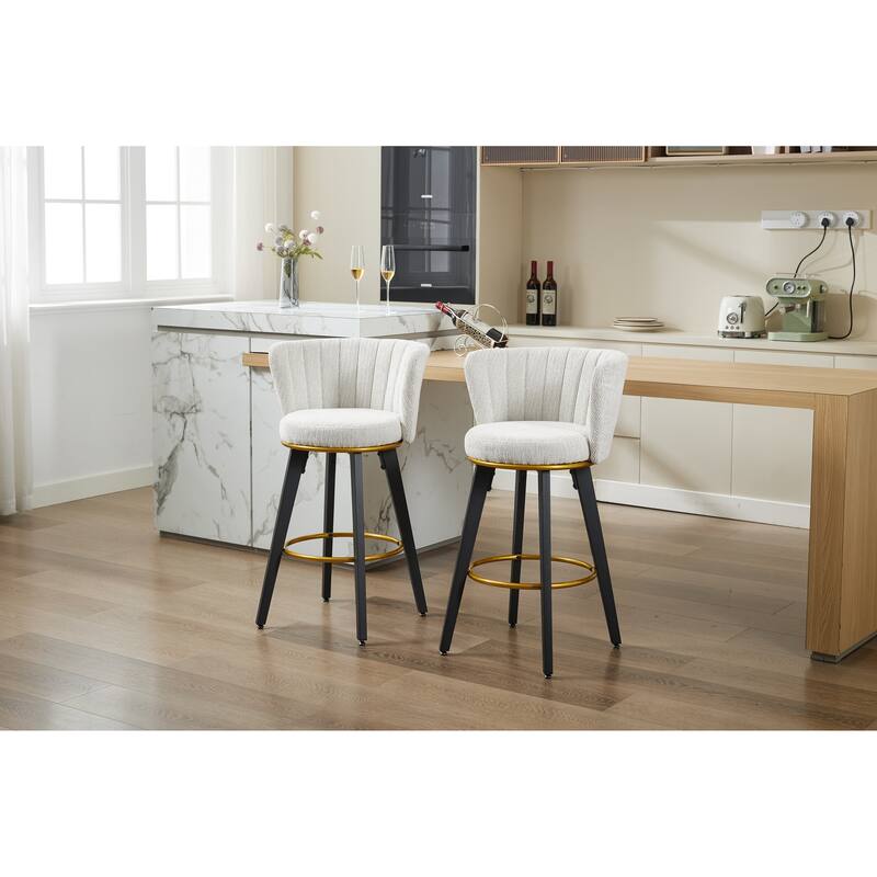 Counter Height Bar Stools Set of 2, 360°Swivel Upholstered Barstools with Backs and Metal Legs, 26" H Seat Height
