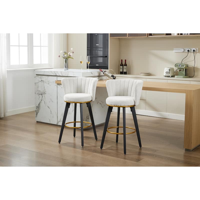Counter Height Bar Stools Set of 2 with Footrest, 360掳 Swivel Upholstered Dining Room Chair with Backs and Metal Legs