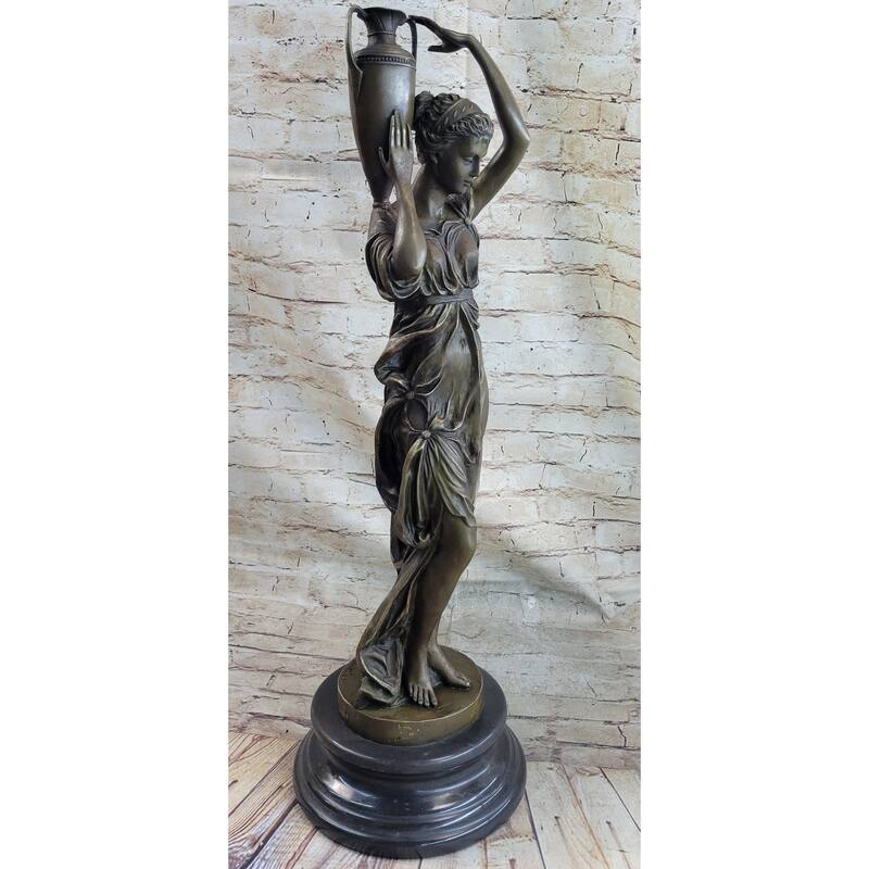 Bronze Statue Sculpture Of Clical Roman Woman Water Carrier On Marble Base