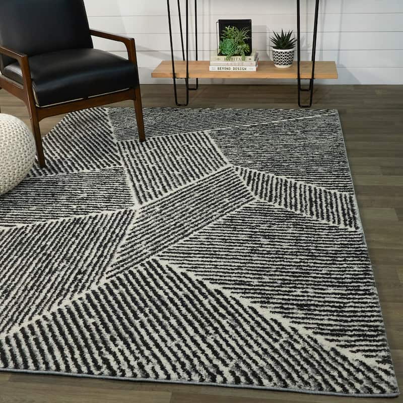 Larsen Modern Varied Stripes Area Rug - 5'3" x 7' - Charcoal Grey