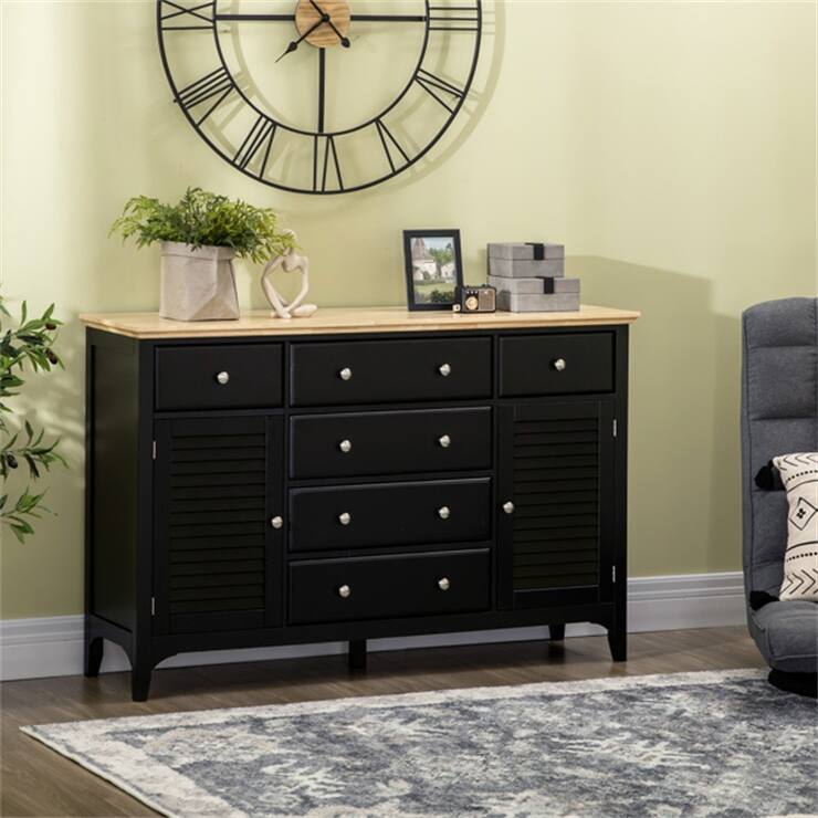 Storage Cabinets with 2 Cabinets and 6 Drawers - Black