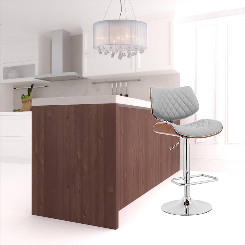 Grey Faux Leather Swivel Bar Chair with Footrest and Adjustable Chrome Frame - 20” x 19” x 45” (D x W x H)