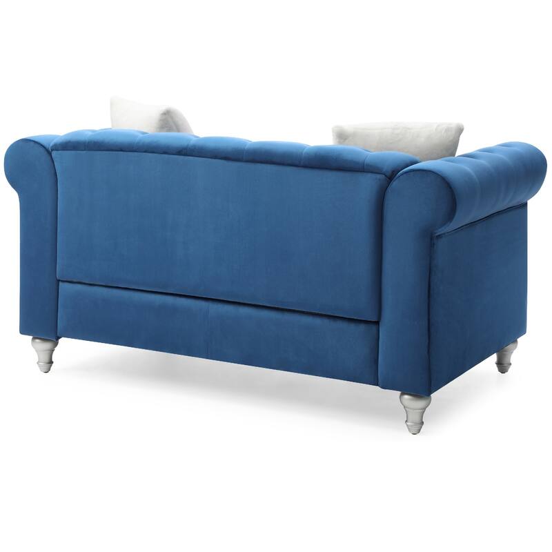 Tufted Velvet 2-Seater Sofa with Throw Pillows - 60" - Blue