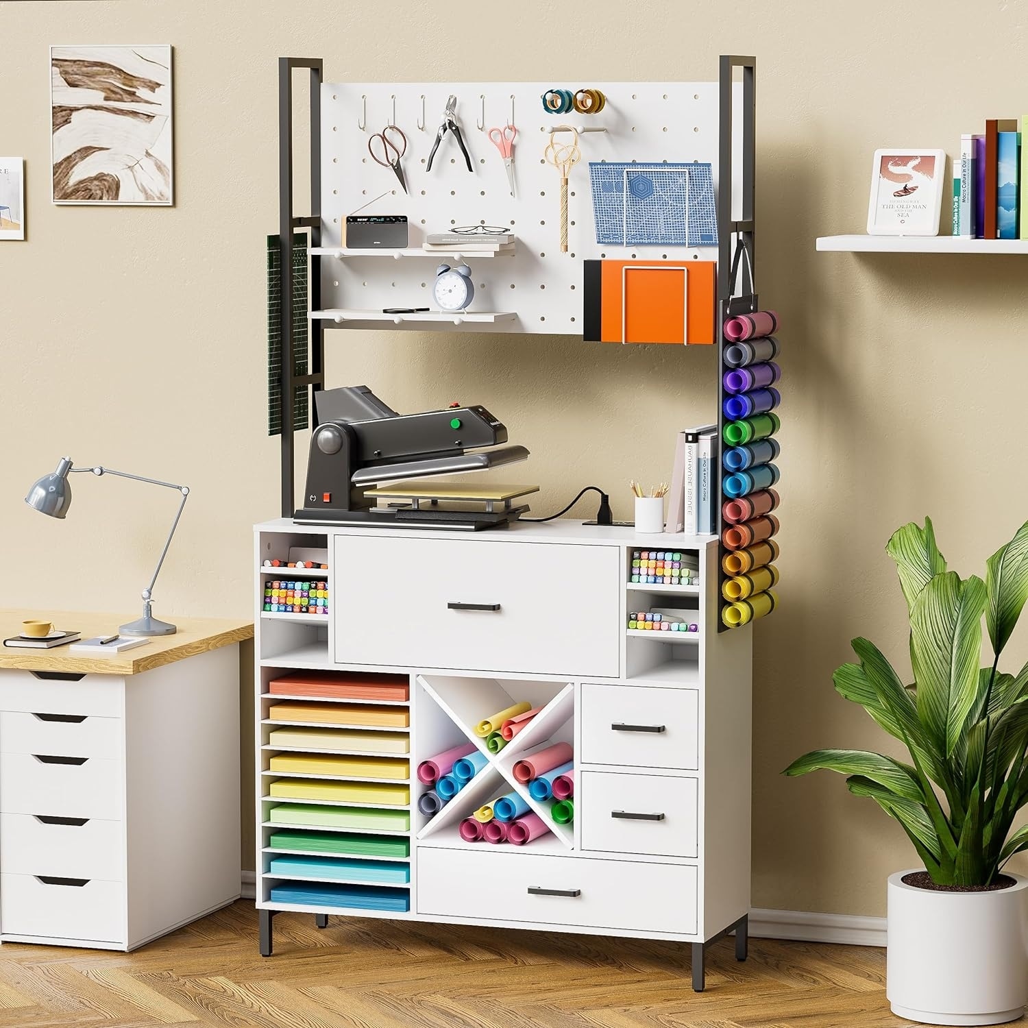 Craft Organizers Storage Cabinet Cricut Accessories w Charging Station