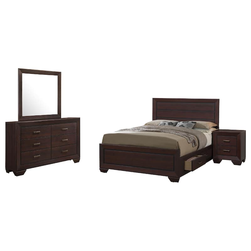 Bello 4pc Queen Size Bedroom Set, Underbed Drawers, Dark Cocoa Brown