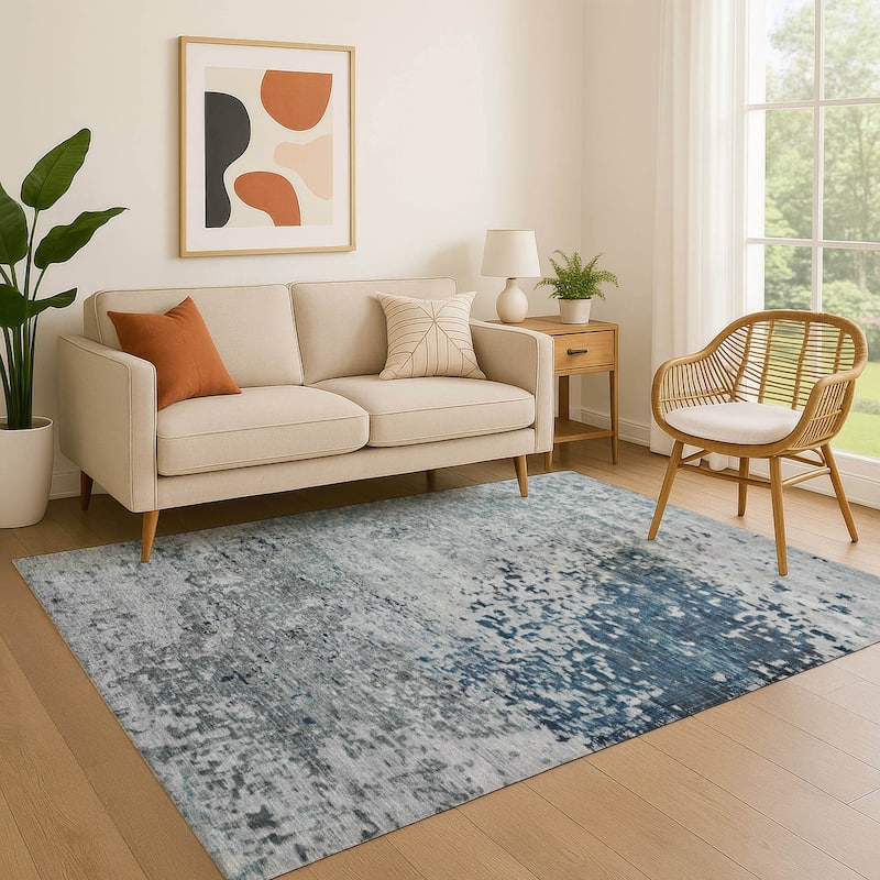 Premium Washable Super Soft Abstract Solid Mayfield Rug - Denim - 5' x 7'6"