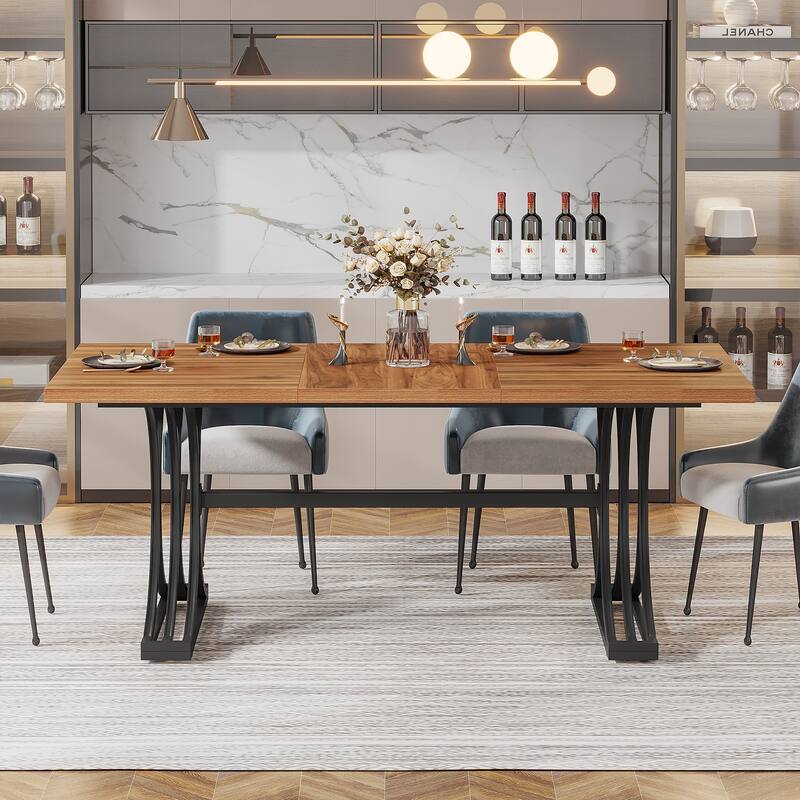 63'' Modern Dining Table with Trestles Legs for Kitchen Dining Room