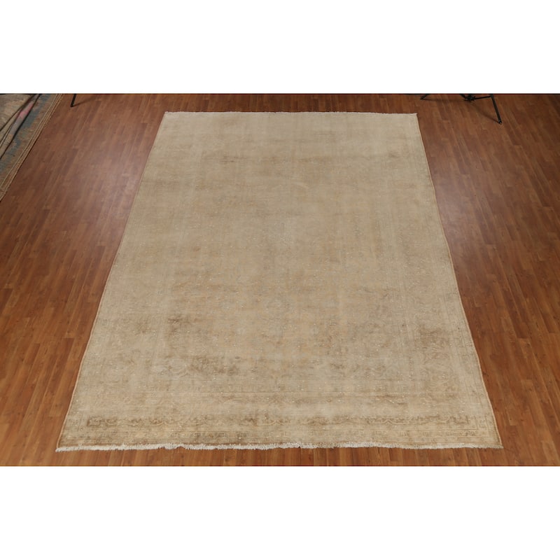 Hand Knotted Oriental 100% Wool Carpet Traditional Distressed Brown Mashad Area Rug - 13' 1'' X 9' 8''